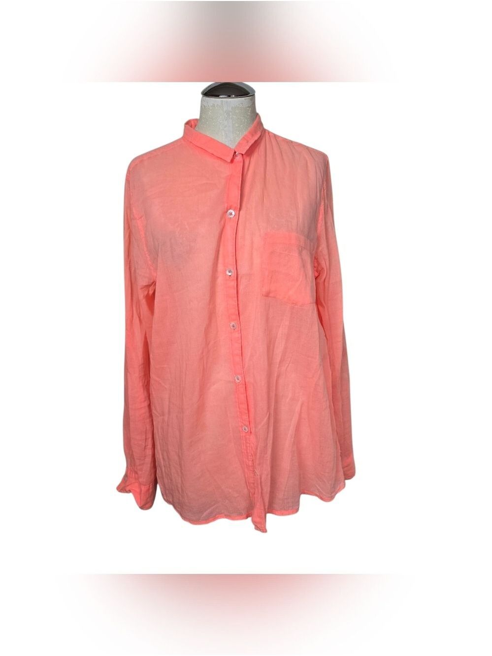 Anthropologie Holding Horses Coral Pink Shirt Button Down Long Sleeves L